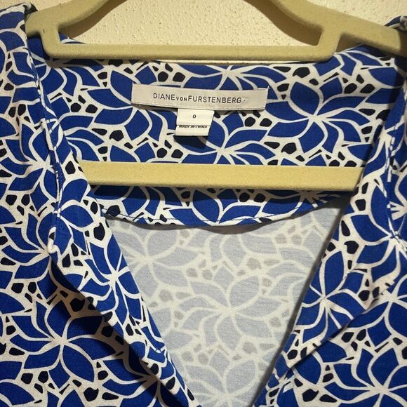 Diane Von Furstenburg Size 0 Reina L/S Long Sleeve Jersey Mini Dress Blue Floral - Picture 5 of 12